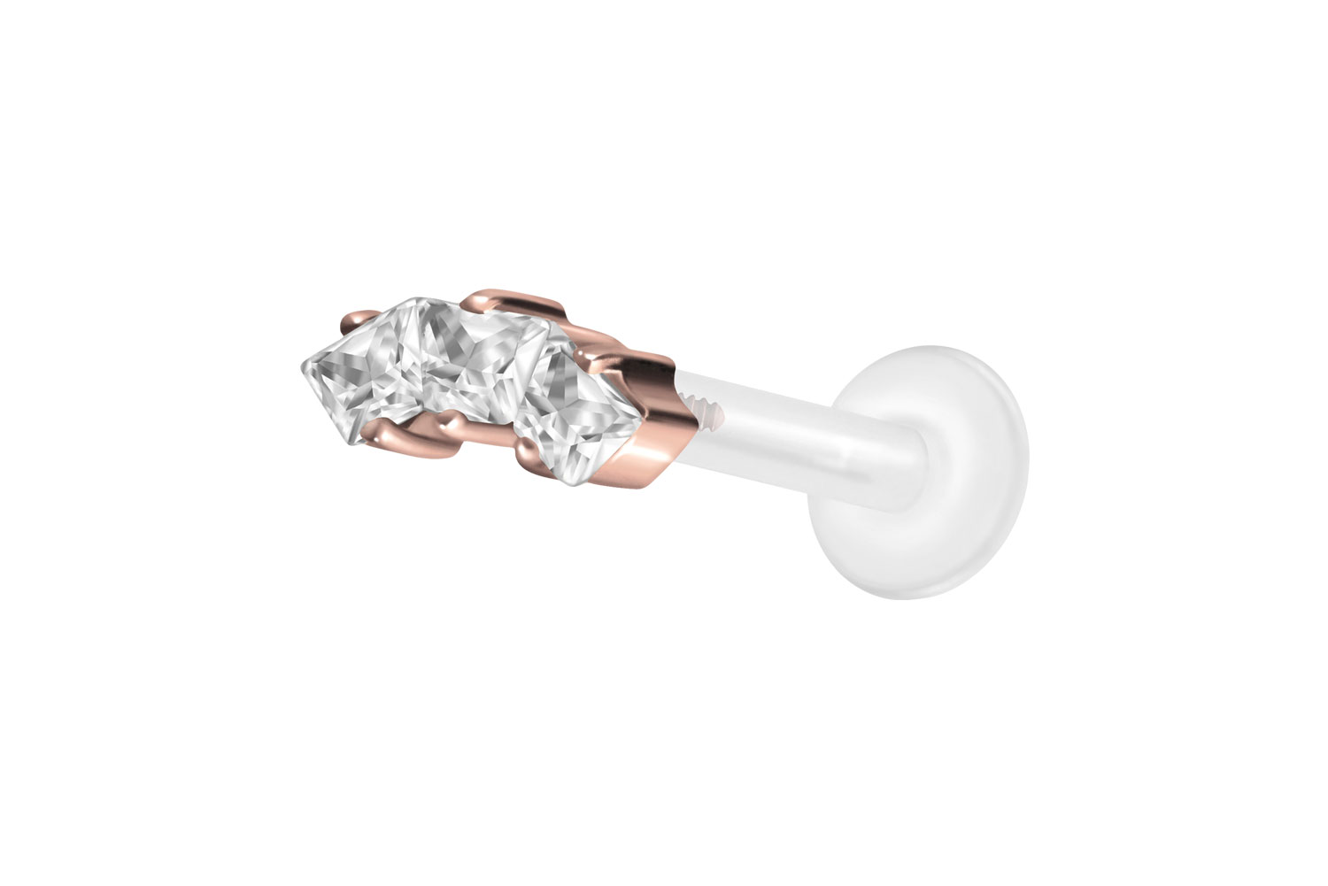 PTFE Labret Piercing mit Innengewinde + Titan-Aufsatz EINGEFASSTE KRISTALLTRAPEZE